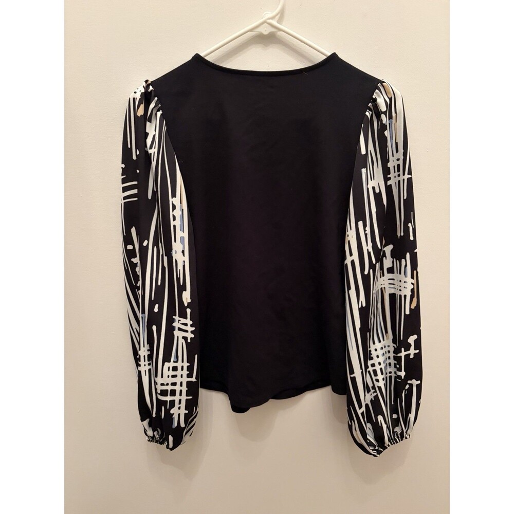 Nine West Sz XS Puff-Sleeve Mixed Media Top Long Sleeve Classic City Chic - Picture 5 of 7